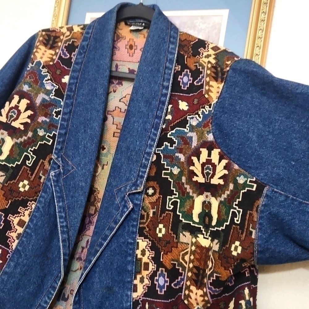 Rare Small-Large Oversized Tapestry Denim Vintage Jacket Y2K Bode Grandmacore - Picture 2 of 15